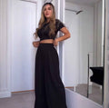 Women's Crew-Neck 3/4 Sleeve Top & Wide-Leg Pants Co-Ord Set — 4 Colours