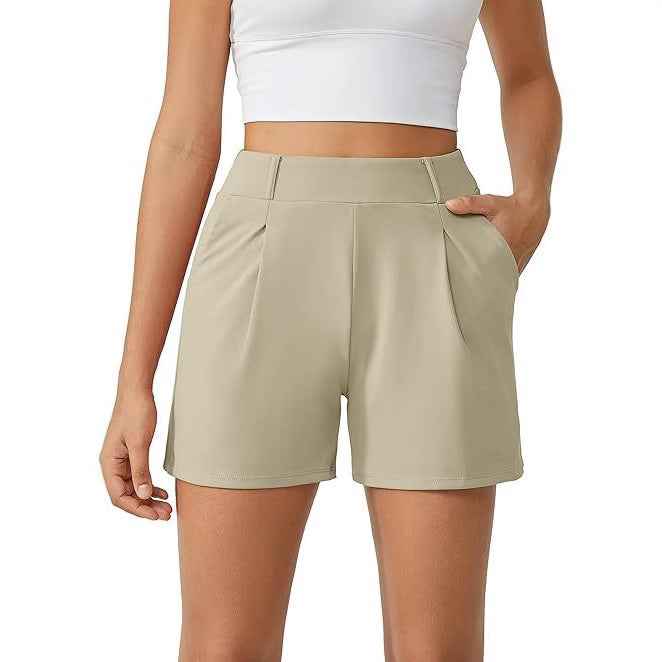 Women's Mid-Waist Colour-Block Chenille Straight-Leg Shorts
