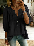 Linen Loose-Fit Buttoned T-Shirt
