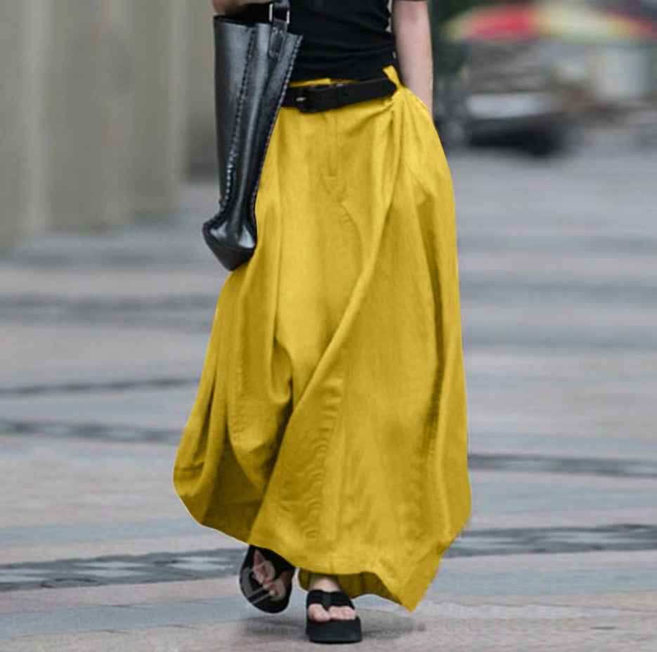 High-Waisted Flared Maxi Skirt — British-Style with Pockets