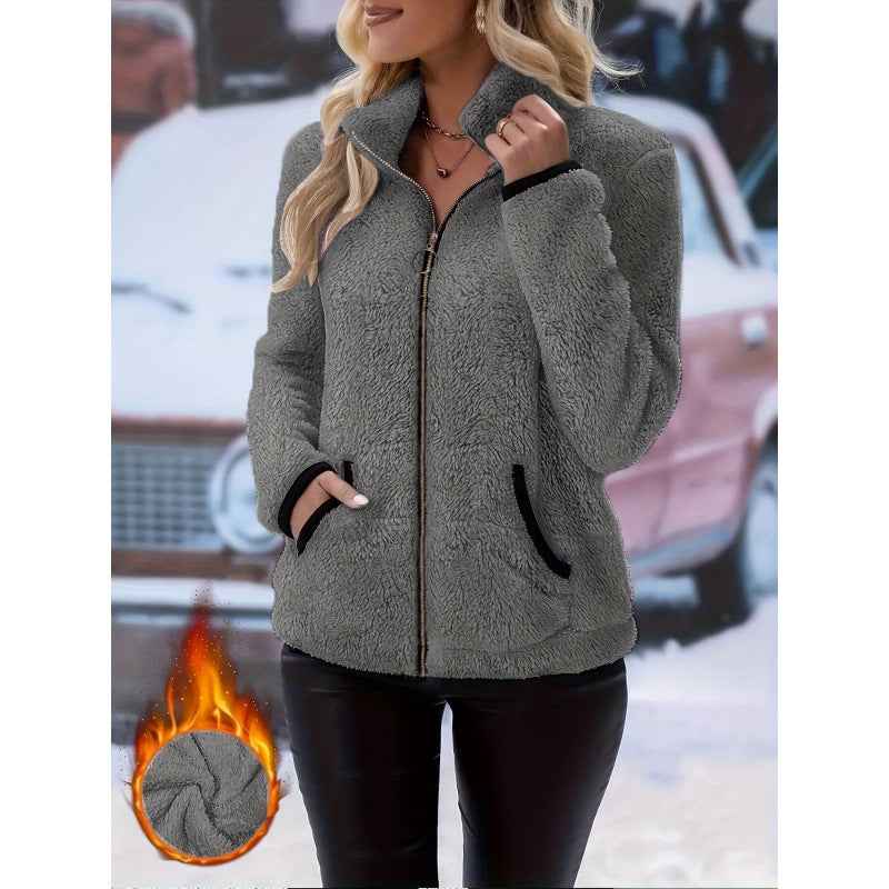 Women's Plush Fleece Zip-Up Hoodie Jacket