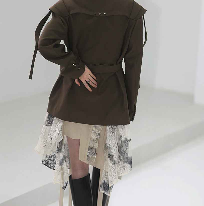 Women's Lace-Trim Asymmetric Pleated High-Waist Mini Skirt