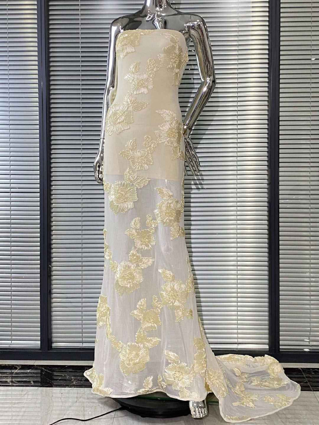 Strapless Floral Lace Appliqué Tulle Mermaid Gown with Train