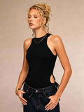 Womens Sleeveless Top, Hollowed-Out With Lace-Up Waist For A Slimming Effect