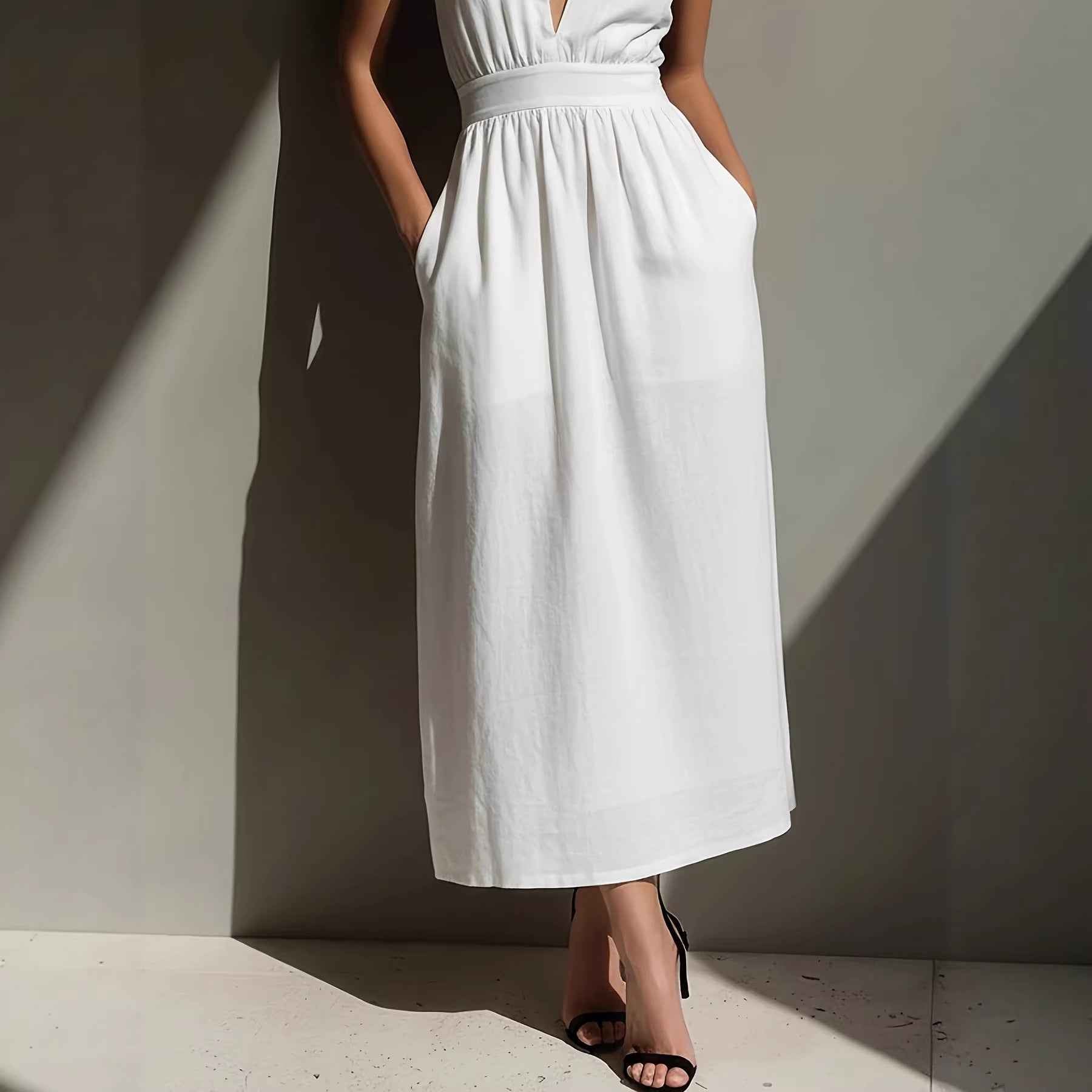 White Off-Shoulder Halter Neck Midi Dress