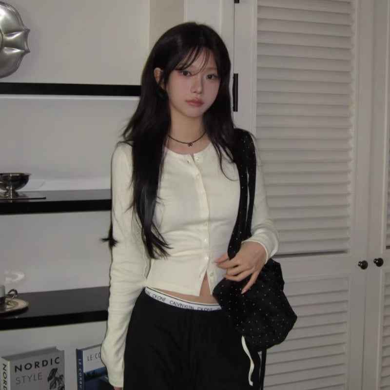 Off-White Strap-Detail Long-Sleeve Cardigan Top