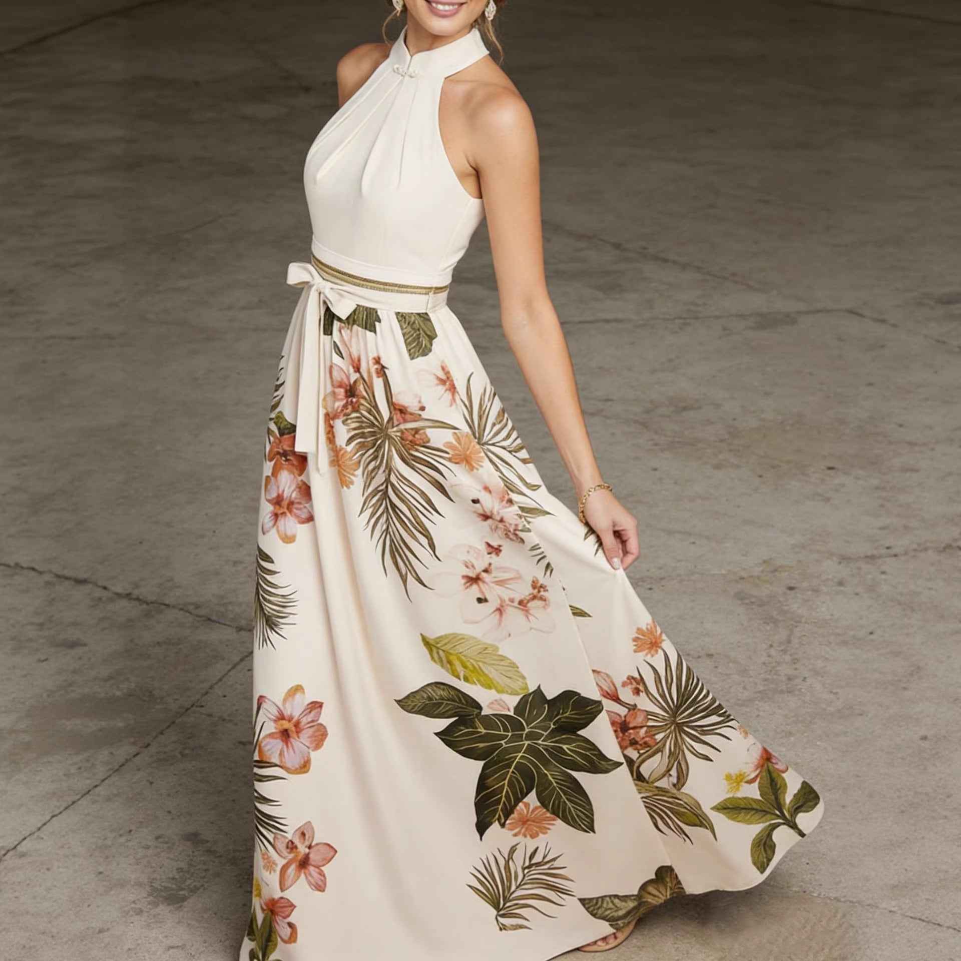Women's Floral Print Sleeveless A-Line Maxi Dress — 4 Colours, S–XL