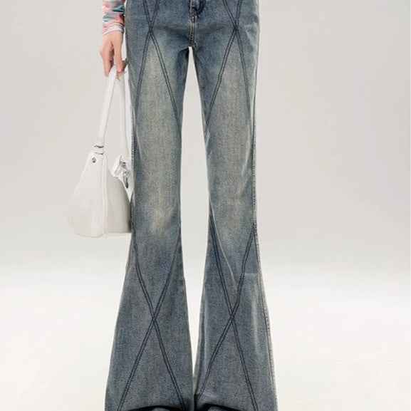 High Waist Bootcut Jeans – Washed Vintage Denim for Women