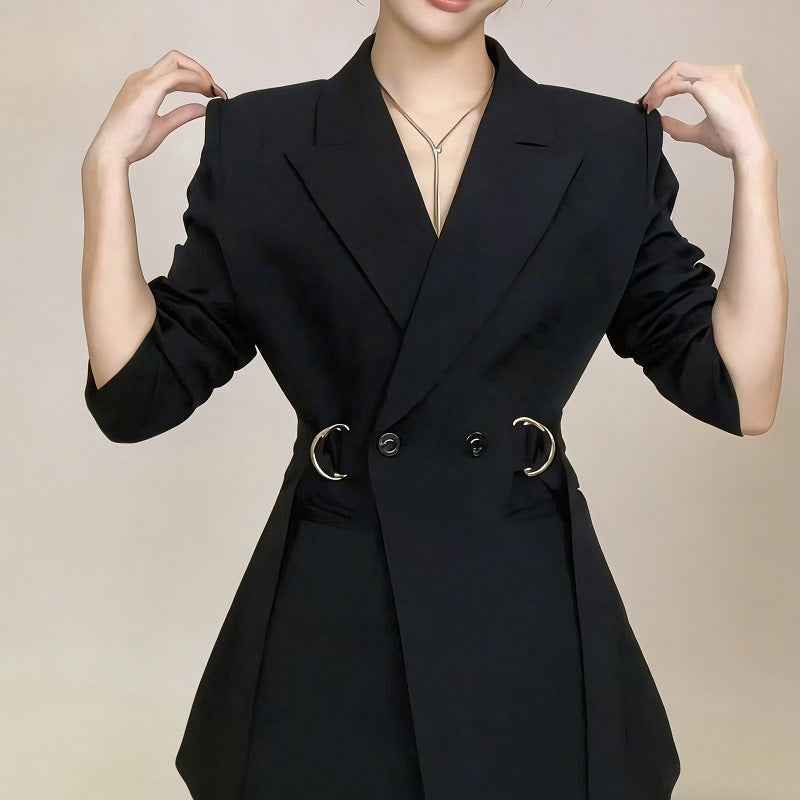 Lace-Up Tie Blazer Coat — Defined Waist, Workwear Elegant
