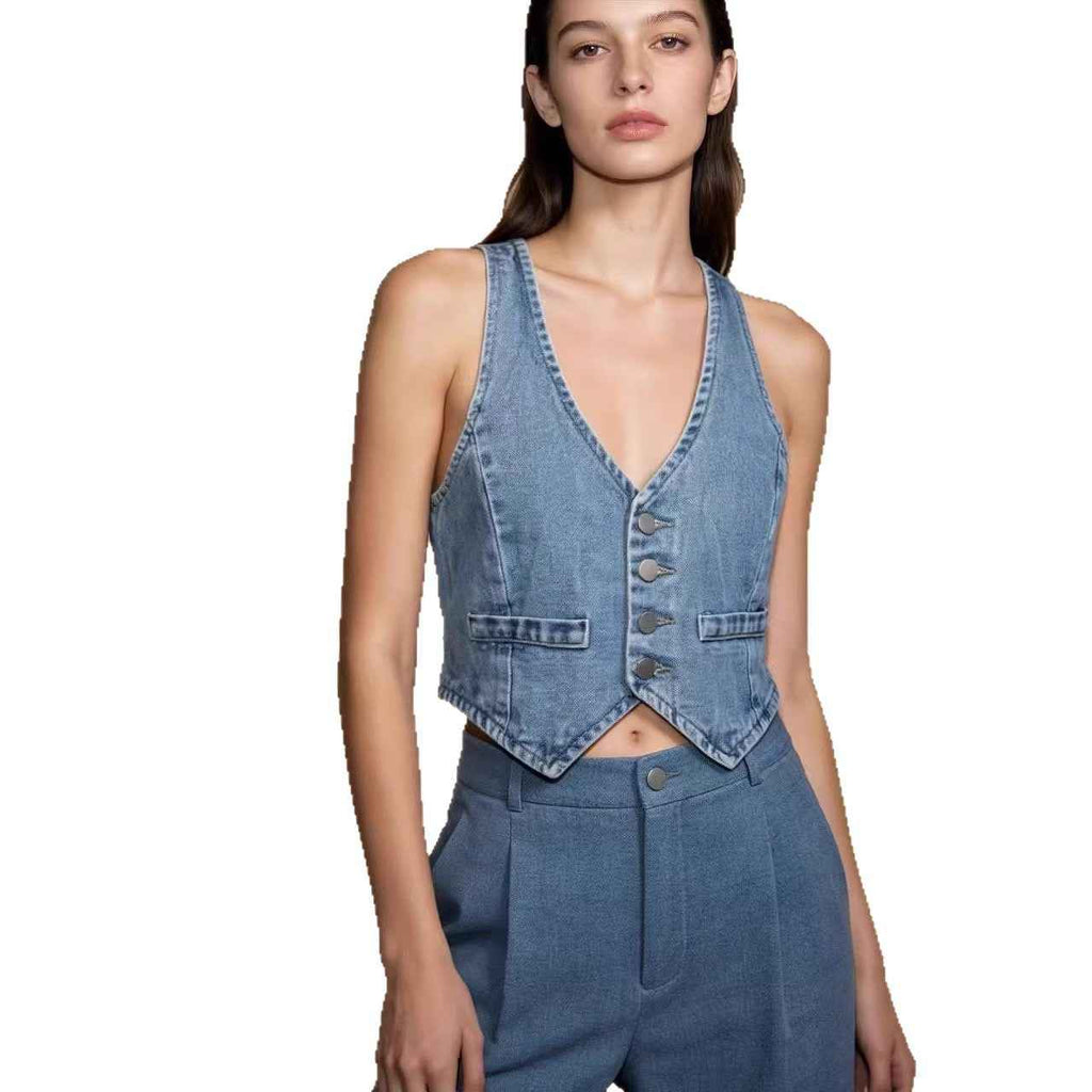Womens Retro Casual Fashion Denim Vest
