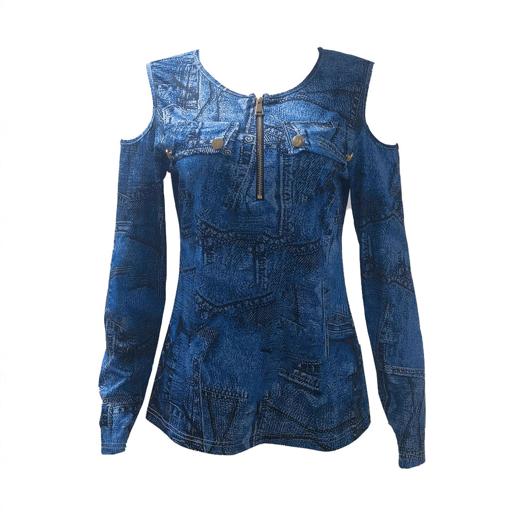 Front-Zip Printed Top — Slim Fit