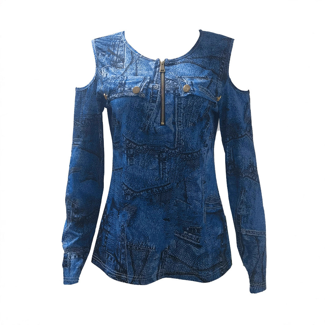 Front-Zip Printed Top — Slim Fit