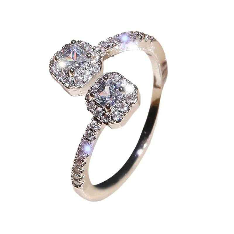 Womens OpenStyle Square Zircon Ring With Double Heads