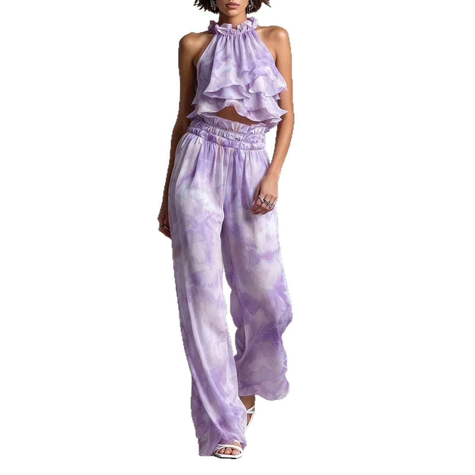 Halter-Neck Printed Top & Pants Set — 3 Colours