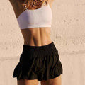 High-Waisted Yoga Shorts – Quick-Dry, Ruffled Hem, Pockets