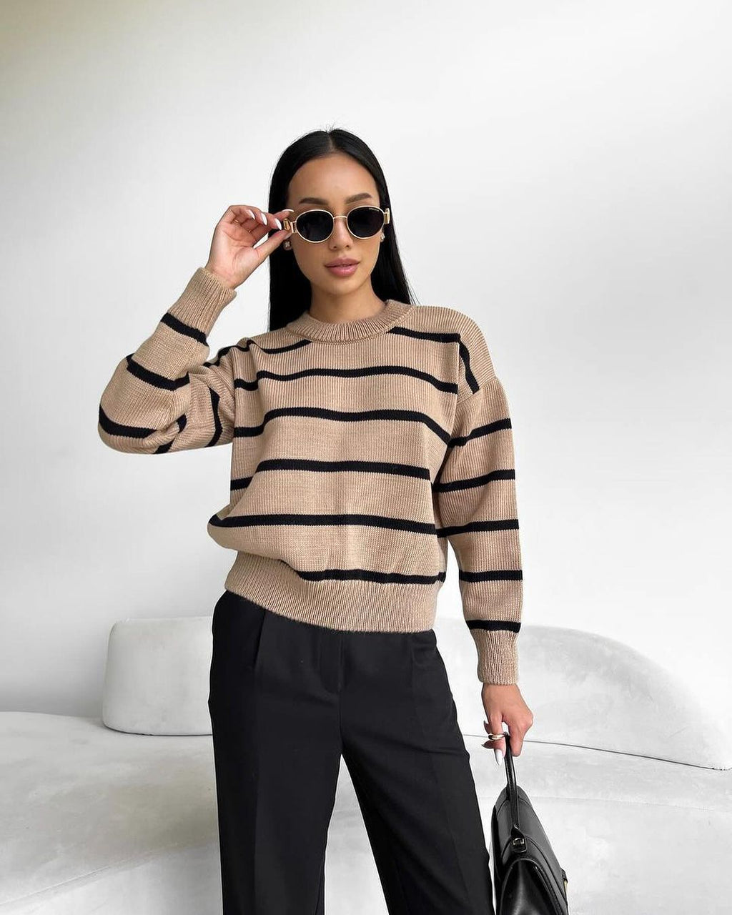 Loose-Fit Striped Long-Sleeve Pullover Top