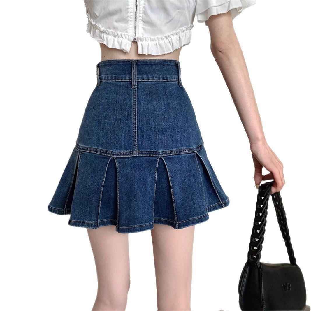 Retro High Waist Denim Skirt For Women