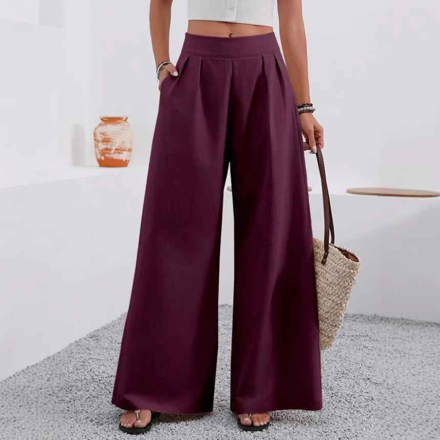 High-Waist Wide-Leg Trousers — 6 Colours, Pockets