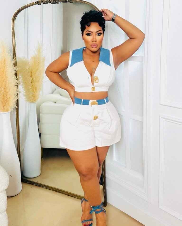 Retro V-Neck Lapel Top & Shorts Set – Denim-Inspired Co-ord
