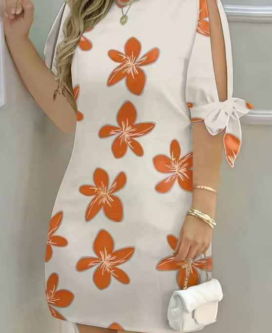 Elegant Style Floral Print Sleeveless Dress With Tie-up Straps