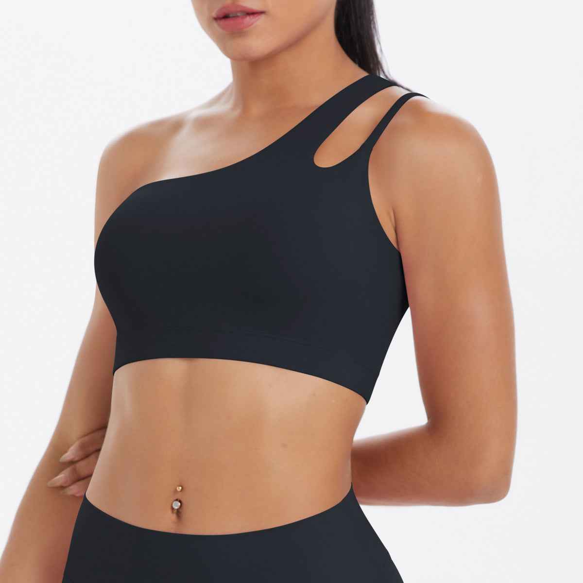 One-Shoulder Back-Slimming Yoga Bra Nude-Looking Push-Up Sports Underwear