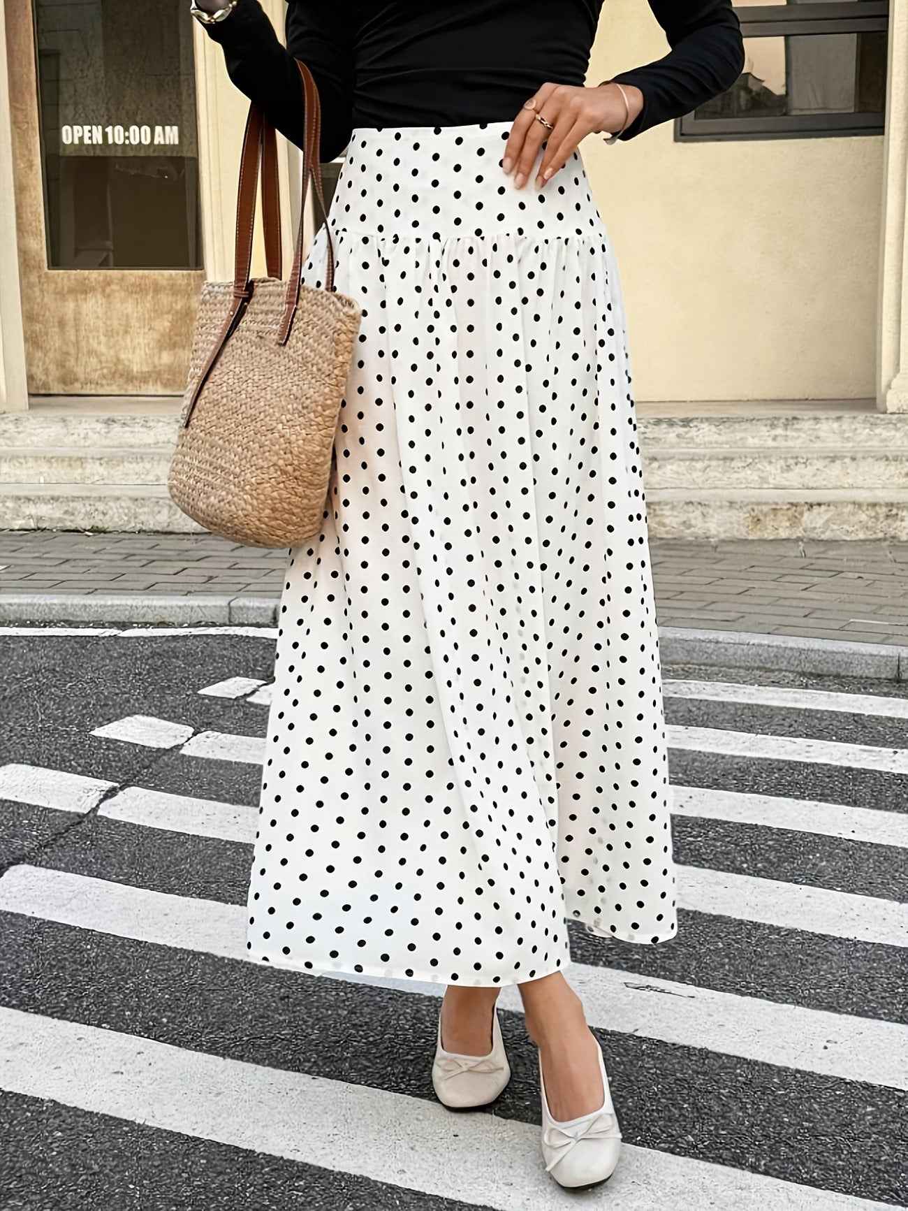 Women's Polka Dot Ruffle Patchwork Midi Skirt — 3 Colours, S–2XL