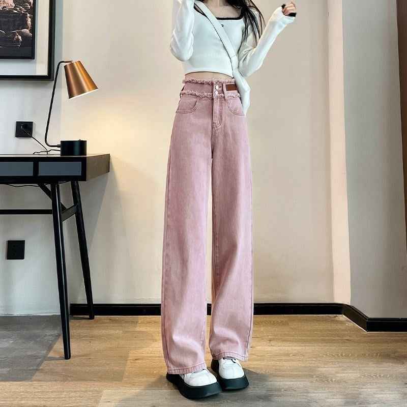 High-Waist Straight-Leg Trousers – Floor-Length Button Detail