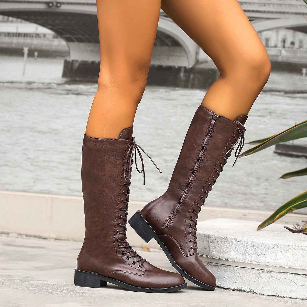 British Style High-Top Boots – Round Toe Side Zip Flat Ankle Boots