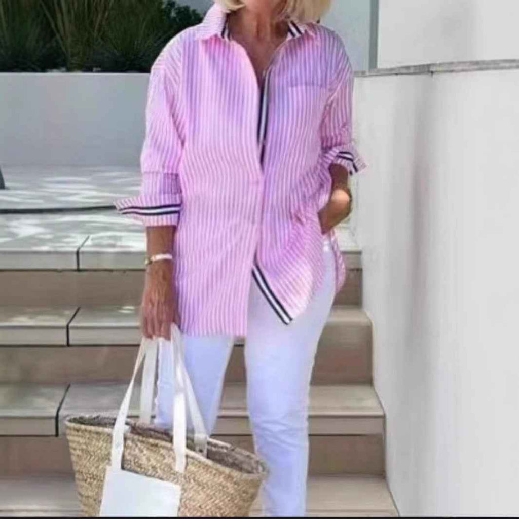 Striped Long-Sleeve Cardigan Shirt — Wrinkle-Resistant