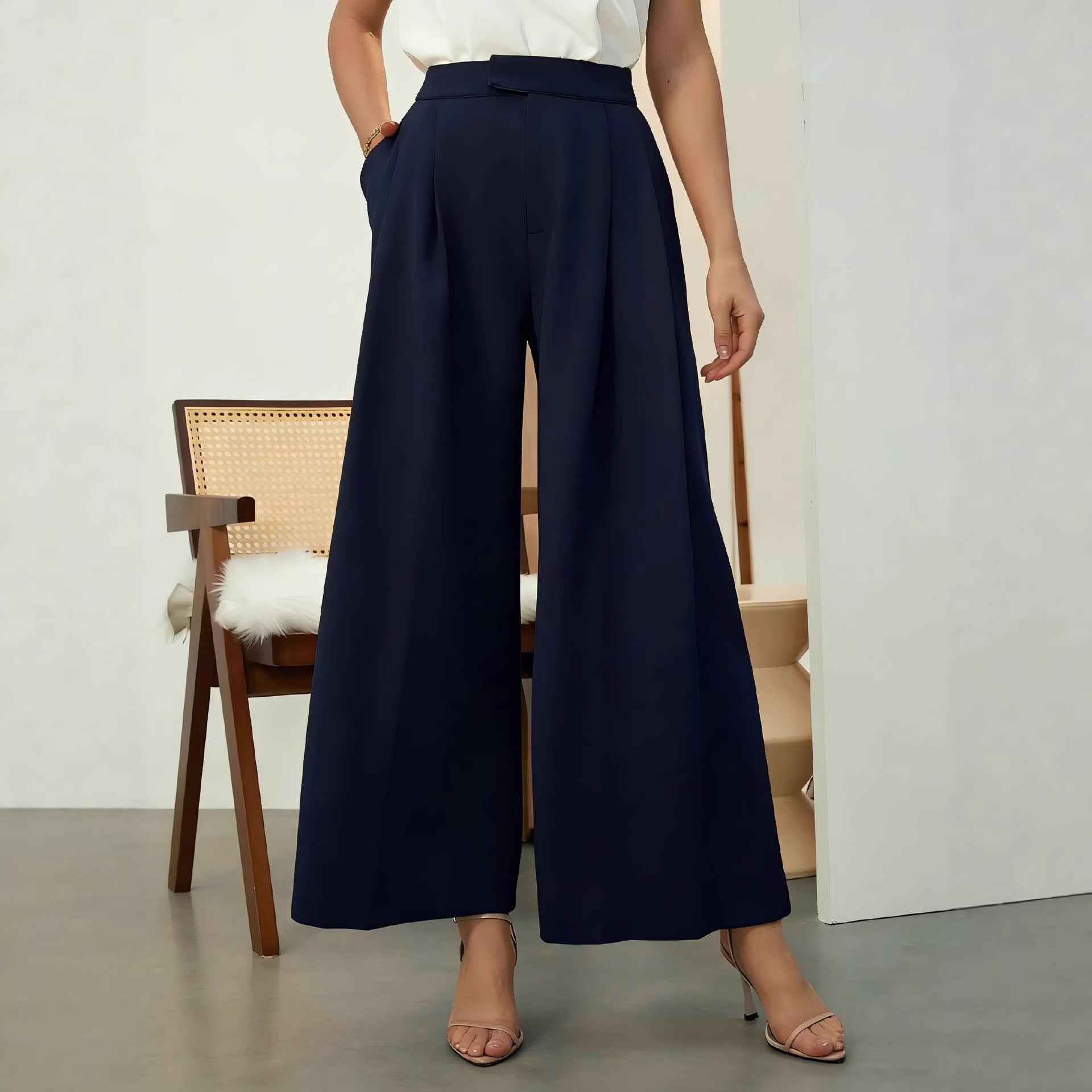 High Waist Wide-Leg Trousers – Elegant Commuter Pants for Women