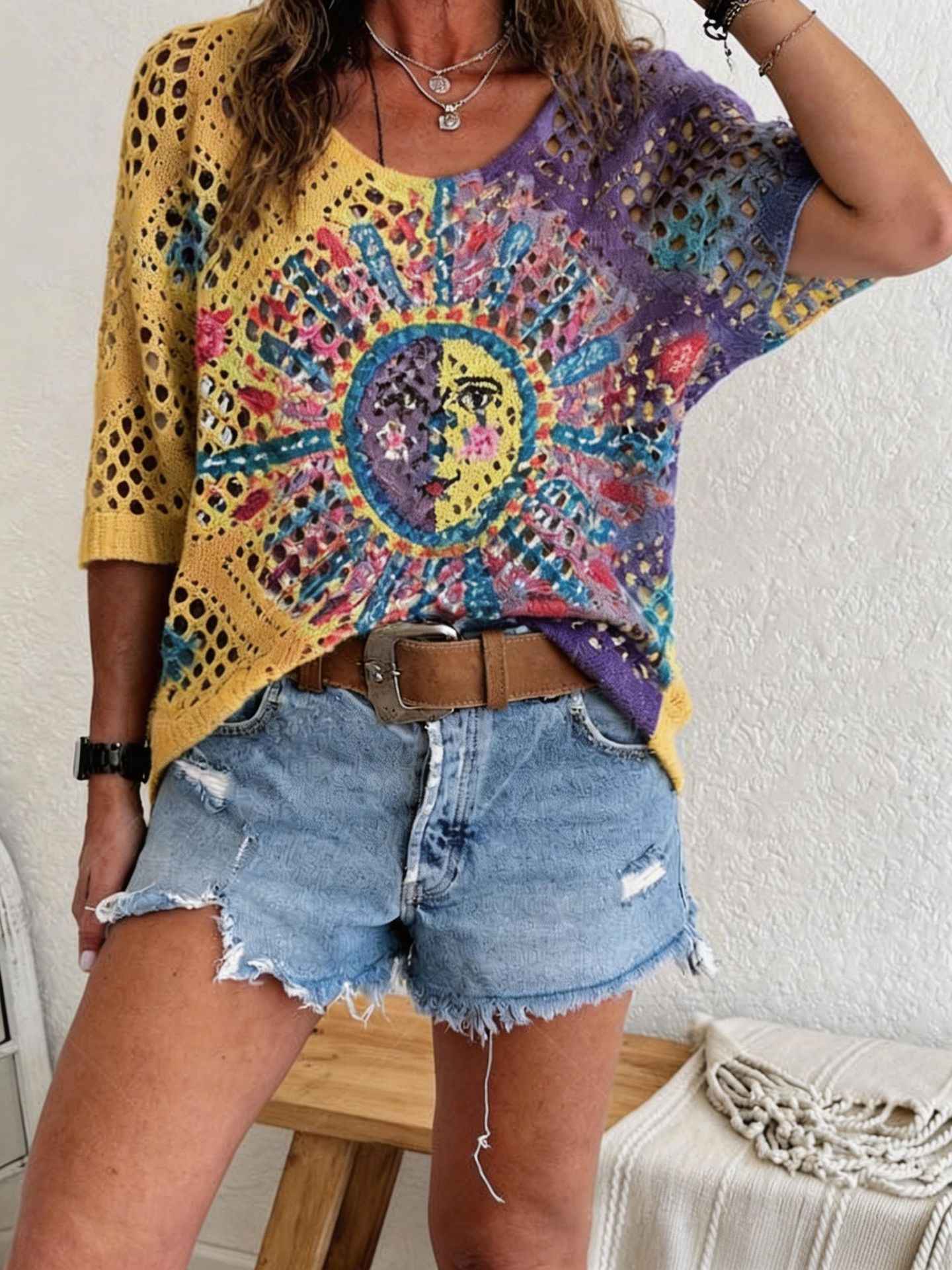 Women's 3D Knit Batwing Sweater – Hollowed-Out Elegant Design