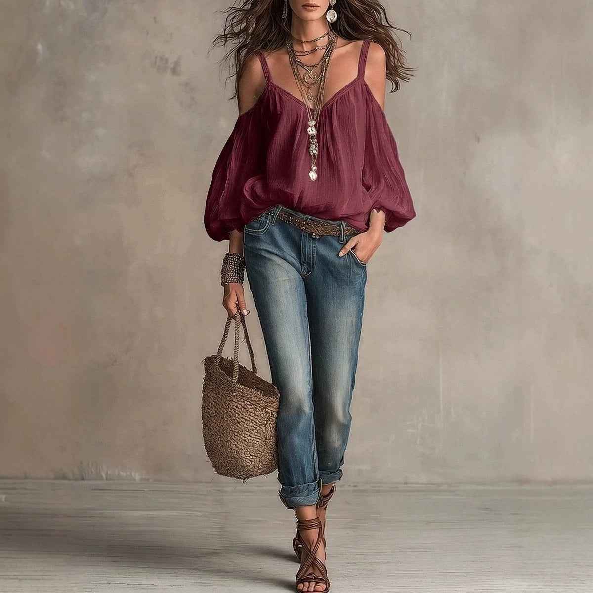 Womens Casual Solid-color Loose-fitting Top