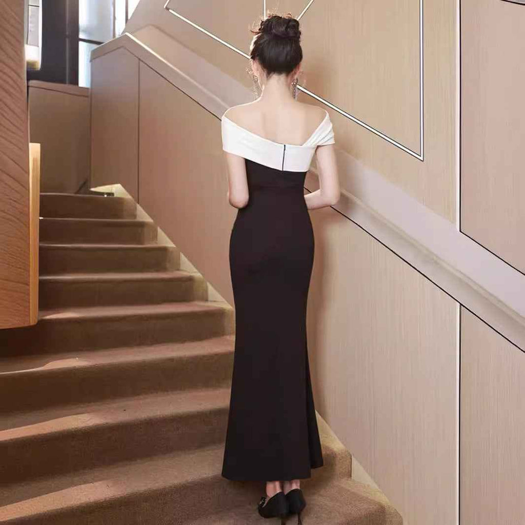 Women's Off-Shoulder Mermaid Evening Gown — Black & Red