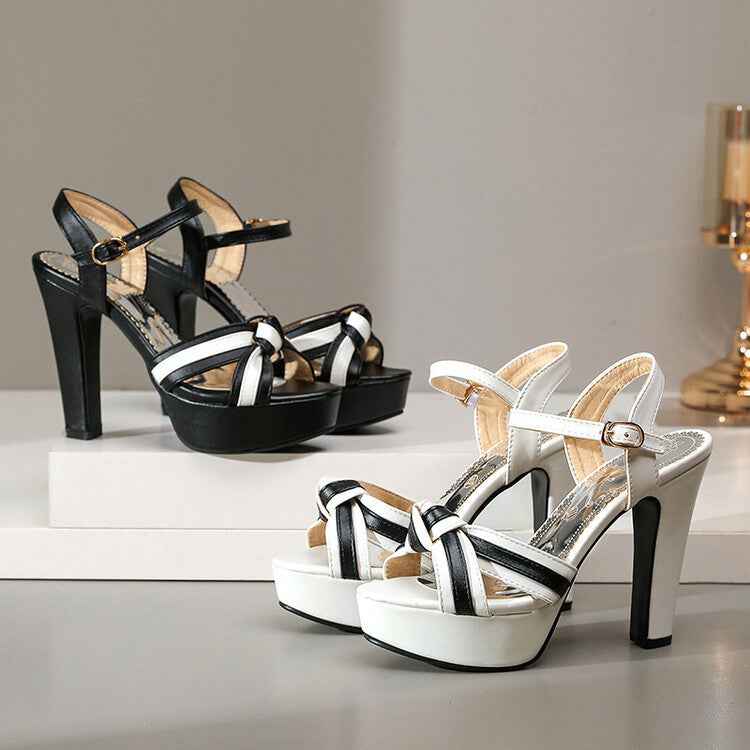 Color-block Platform Summer High-heeled Sandals Womens Large-size Shoes