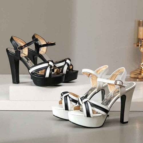 Color-block Platform Summer High-heeled Sandals Womens Large-size Shoes