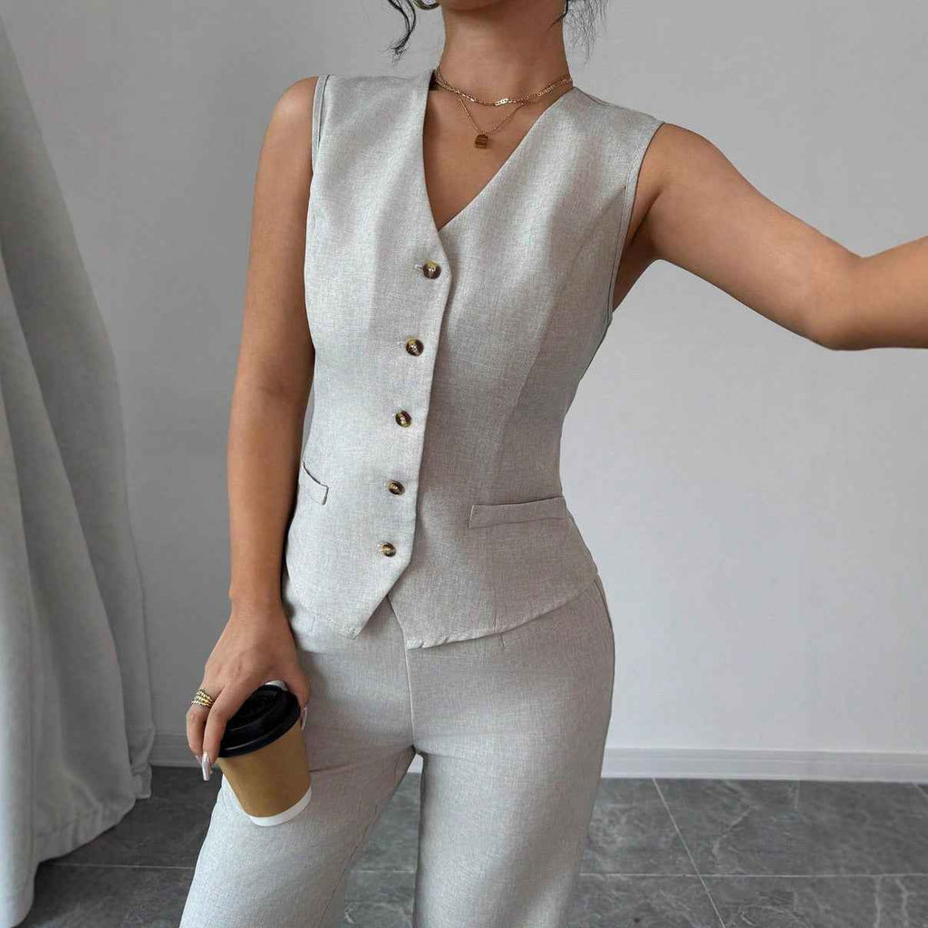 Women's Long-Sleeve Top & Full-Length Pants Co-Ord Set — Light Gray
