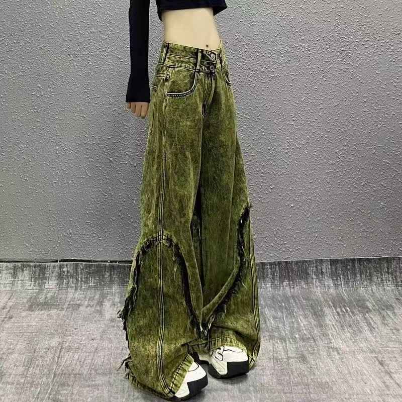 Raw-edge Patchwork High-waisted Jeans For Women