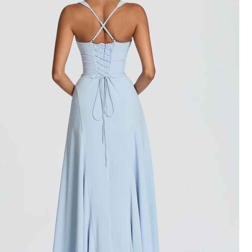 Wide-Strap Knotted Waistline Long Dress