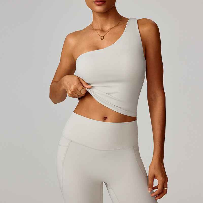 Women's One-Shoulder Yoga Tank Top – Cloud-Feel Nylon, Moisture-Wicking