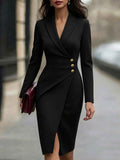 New Womens Slim-fit Suit-collar Dress