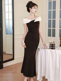 Women's Off-Shoulder Mermaid Evening Gown — Black & Red