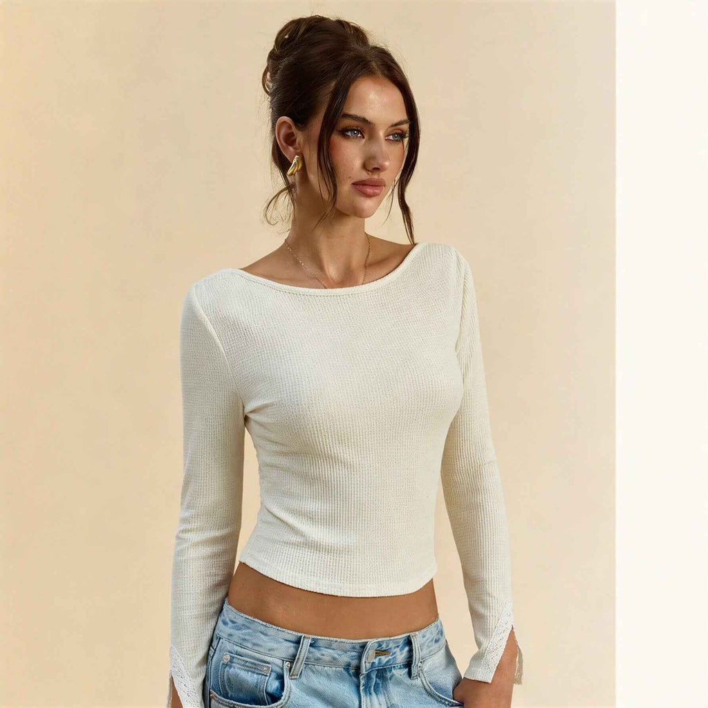 Womens Long-sleeve Top With A Large Round Neckline
