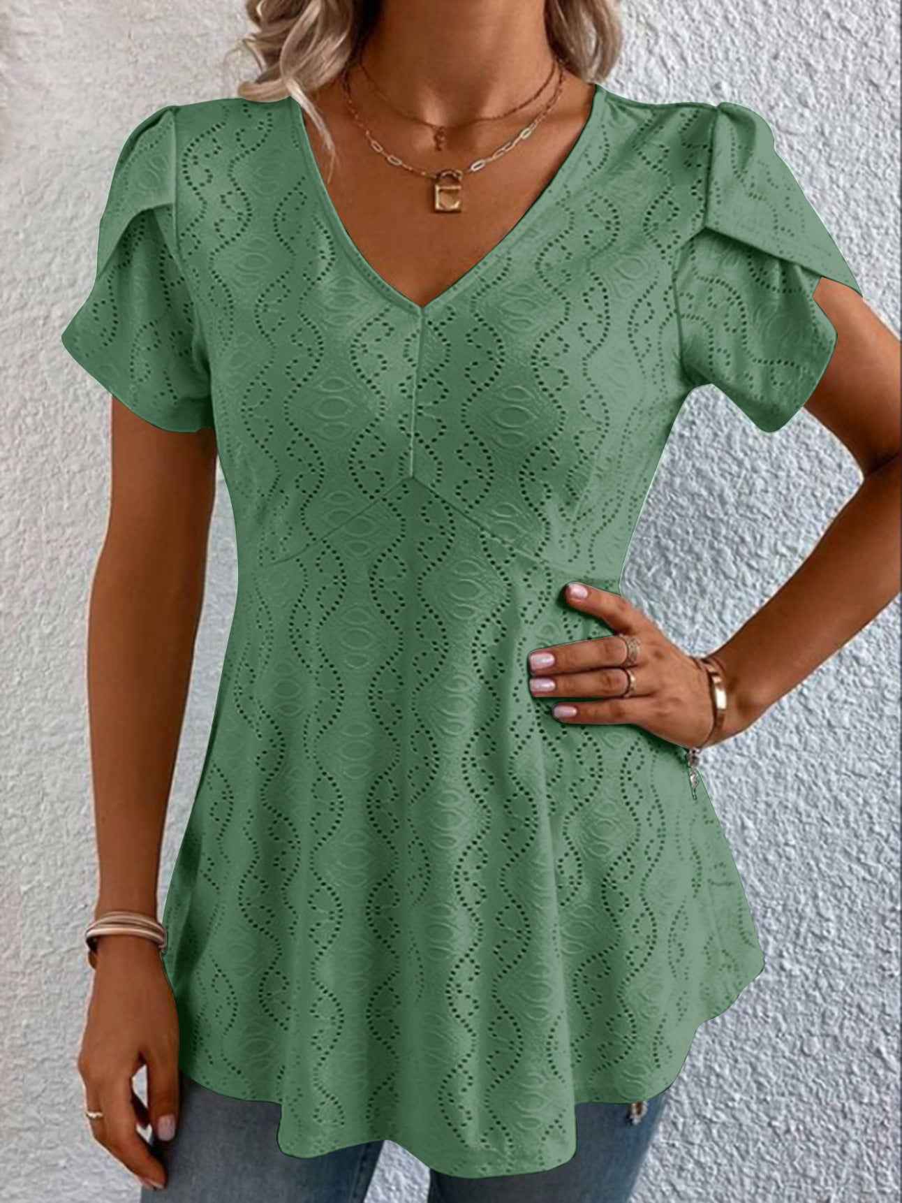 Women's Flutter-Sleeve V-Neck Top – Oversized Casual Tee