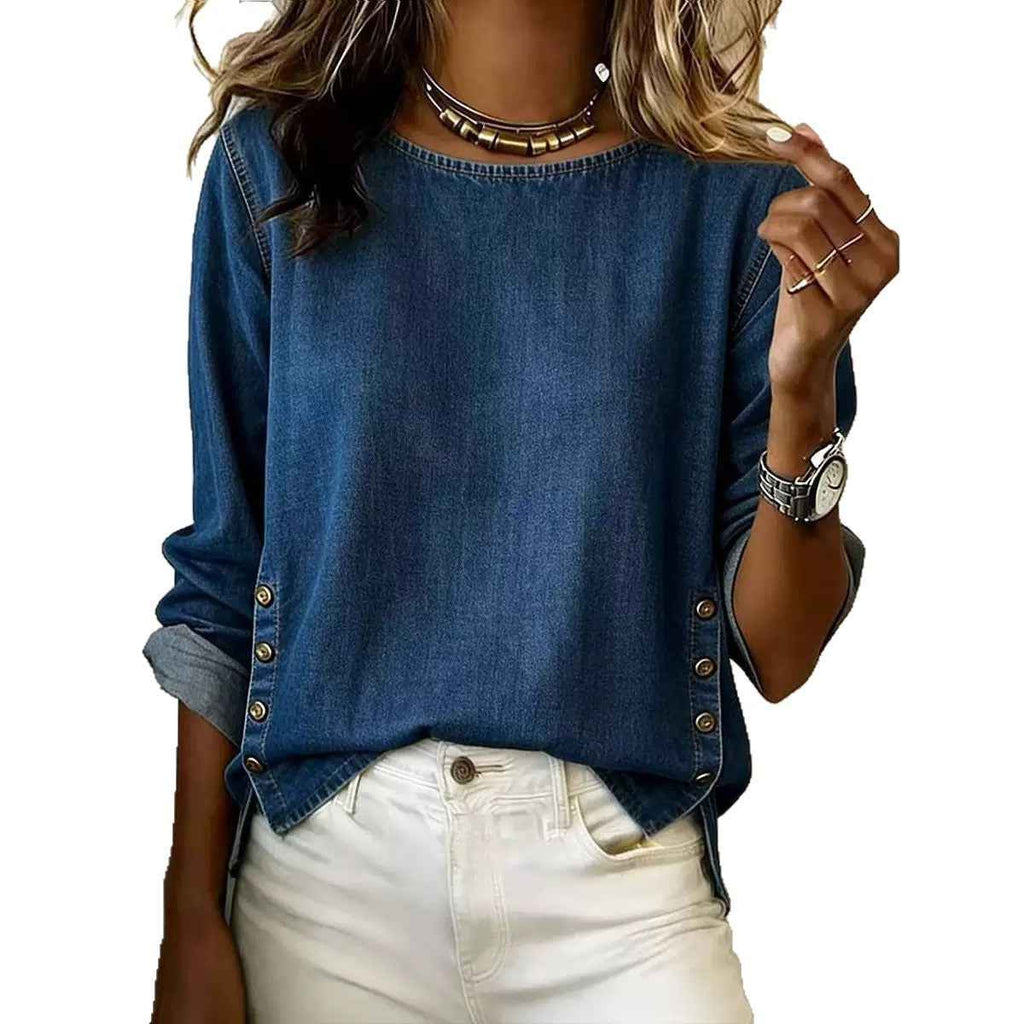 Women's Denim Shirt – Three-Quarter Sleeve Street Style Top