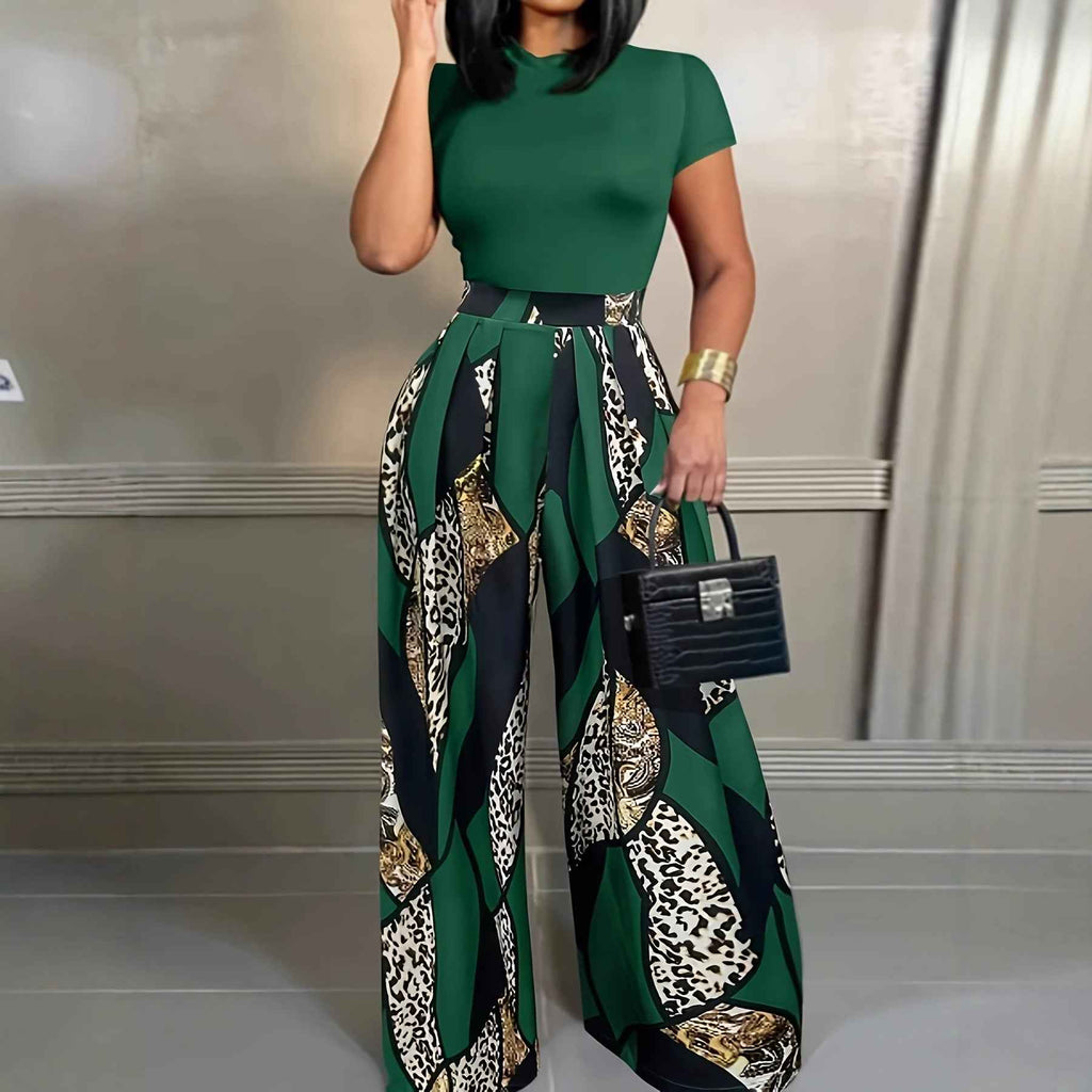 Milk Silk Short-Sleeve Top & Wide-Leg Pants Korean Casual Two-Piece Set