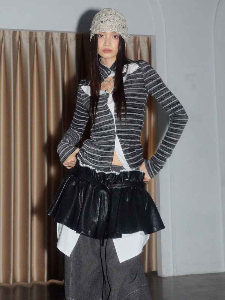 Women's Colour-Block PU Leather Bubble Skirt — Black, S–L
