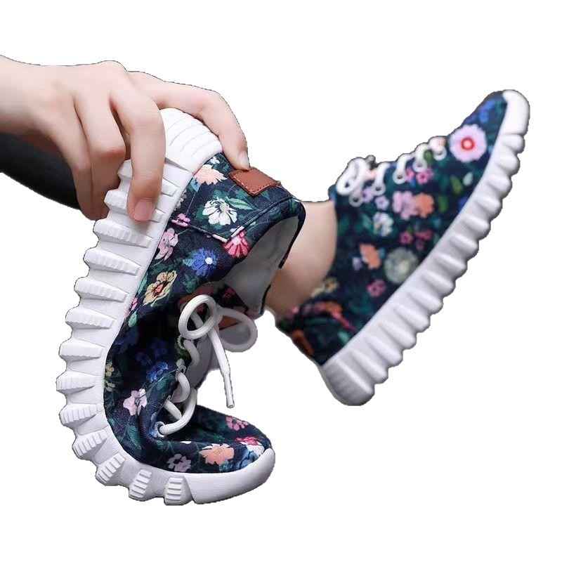 Womens Soft-soled Non-slip Casual Floral-print Sneakers