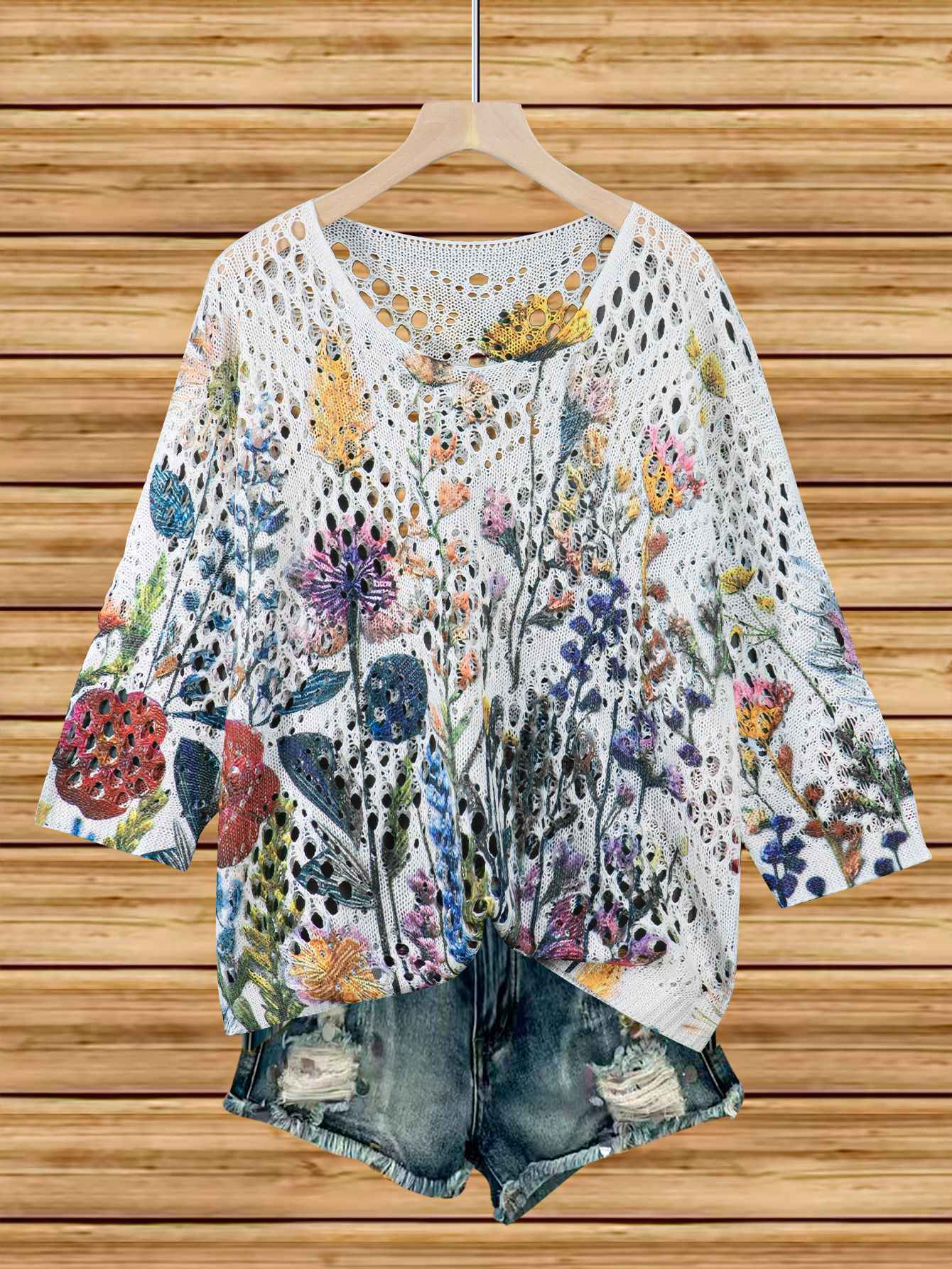 Women's 3D Knit Batwing Sweater – Hollowed-Out Elegant Design