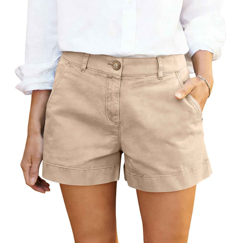 Women's Mid-High Waist Twill Cotton Hot Pants — Elegant Commuter Shorts