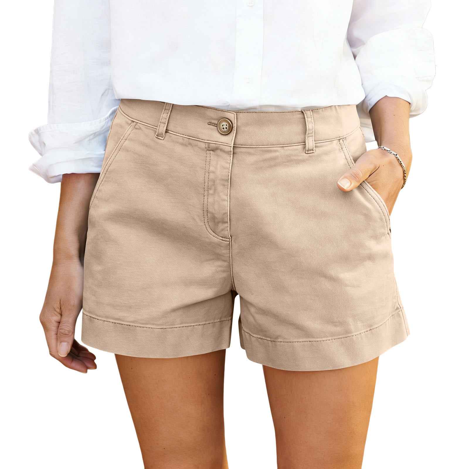 Women's Mid-High Waist Twill Cotton Hot Pants — Elegant Commuter Shorts